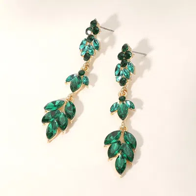 Fashnzfab Marquise Stone Cluster Embellished Link Dropdown Evening Earrings Emerald, Gold In Green