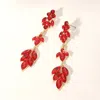 Fashnzfab Marquise Stone Cluster Embellished Link Dropdown Evening Earrings In Red