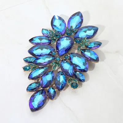 Fashnzfab Marquise Stone Cluster Embellished Pin Brooch In Blue