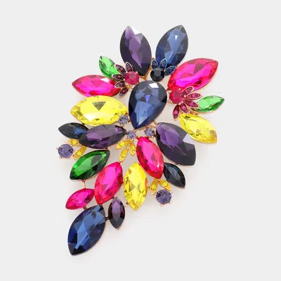 Fashnzfab Marquise Stone Cluster Embellished Pin Brooch In Red