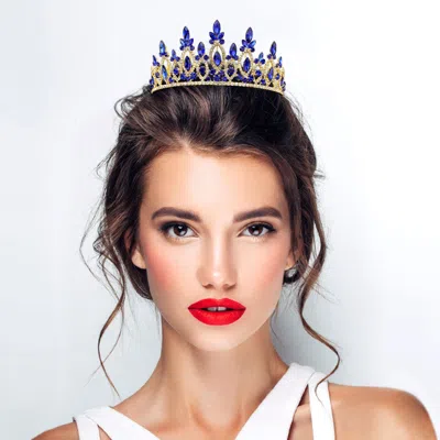 Fashnzfab Marquise Stone Cluster Embellished Rhinestone Paved Crown Princess Tiara In Silver