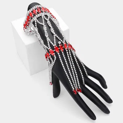 Fashnzfab Marquise Stone Cluster Embellished Rhinestone Paved Hand Chain Evening Bracelet Siam, Silver In Multi