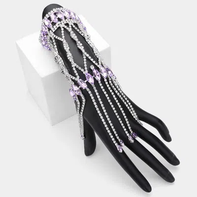 Fashnzfab Marquise Stone Cluster Embellished Rhinestone Paved Hand Chain Evening Bracelet Silver, Violet In Multi