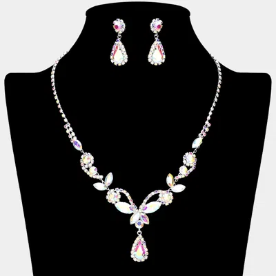 Fashnzfab Marquise Stone Cluster Embellished Rhinestone Paved Necklace In Black