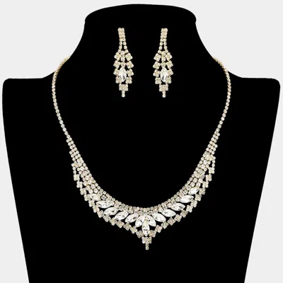 Fashnzfab Marquise Stone Cluster Embellished Rhinestone Paved Necklace In Multi