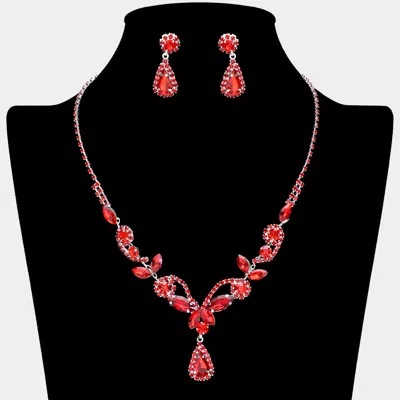 Fashnzfab Marquise Stone Cluster Embellished Rhinestone Paved Necklace In Red
