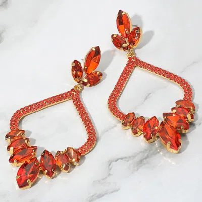Fashnzfab Marquise Stone Cluster Embellished Rhinestone Paved Open Chandelier Dangle Evening Earrings - Orange
