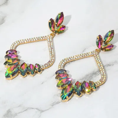 Fashnzfab Marquise Stone Cluster Embellished Rhinestone Paved Open Chandelier Dangle Evening Earrings - Vitrai In Metallic