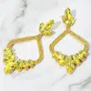 Fashnzfab Marquise Stone Cluster Embellished Rhinestone Paved Open Chandelier Dangle Evening Earrings - Yellow In Yellow