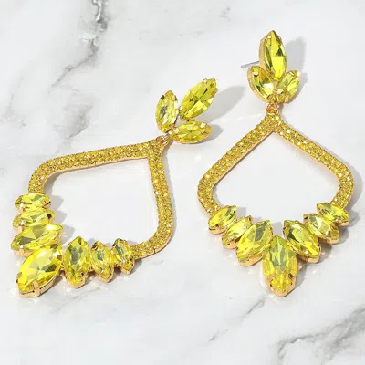 Fashnzfab Marquise Stone Cluster Embellished Rhinestone Paved Open Chandelier Dangle Evening Earrings - Yellow