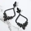 Fashnzfab Marquise Stone Cluster Embellished Rhinestone Paved Open Chandelier Dangle Evening Earrings In Black