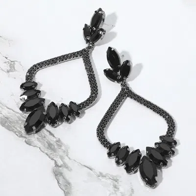 Fashnzfab Marquise Stone Cluster Embellished Rhinestone Paved Open Chandelier Dangle Evening Earrings In Black