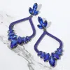Fashnzfab Marquise Stone Cluster Embellished Rhinestone Paved Open Chandelier Dangle Evening Earrings In Blue