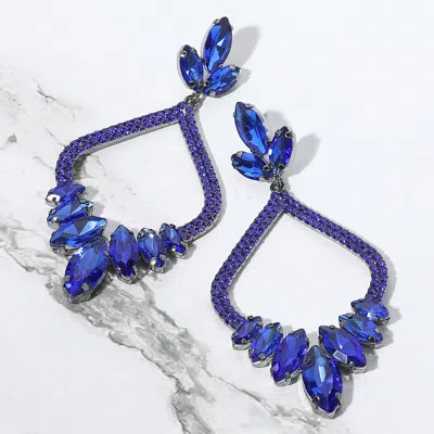 Fashnzfab Marquise Stone Cluster Embellished Rhinestone Paved Open Chandelier Dangle Evening Earrings In Blue