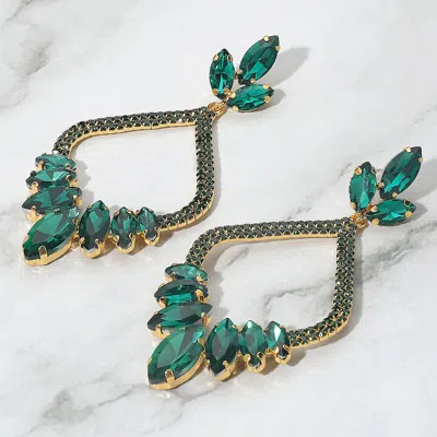 Fashnzfab Marquise Stone Cluster Embellished Rhinestone Paved Open Chandelier Dangle Evening Earrings In Gold