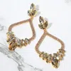 Fashnzfab Marquise Stone Cluster Embellished Rhinestone Paved Open Chandelier Dangle Evening Earrings In Gold