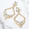 Fashnzfab Marquise Stone Cluster Embellished Rhinestone Paved Open Chandelier Dangle Evening Earrings In Multi