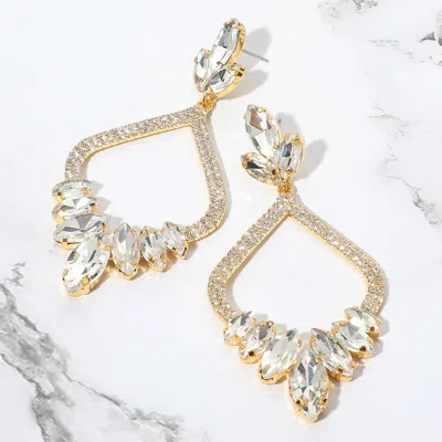 Fashnzfab Marquise Stone Cluster Embellished Rhinestone Paved Open Chandelier Dangle Evening Earrings In Multi