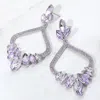 Fashnzfab Marquise Stone Cluster Embellished Rhinestone Paved Open Chandelier Dangle Evening Earrings In Purple