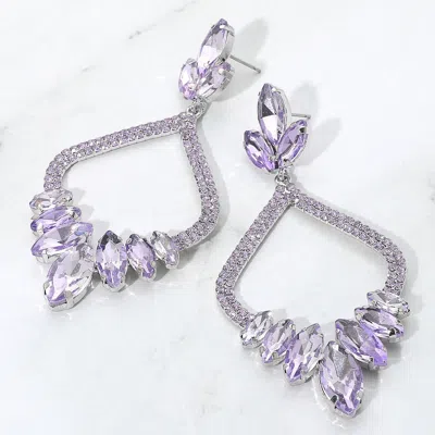 Fashnzfab Marquise Stone Cluster Embellished Rhinestone Paved Open Chandelier Dangle Evening Earrings In Purple