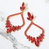 Fashnzfab Marquise Stone Cluster Embellished Rhinestone Paved Open Chandelier Dangle Evening Earrings In Red