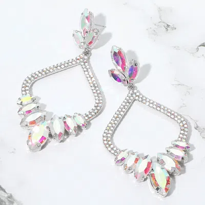 Fashnzfab Marquise Stone Cluster Embellished Rhinestone Paved Open Chandelier Dangle Evening Earrings In Silver