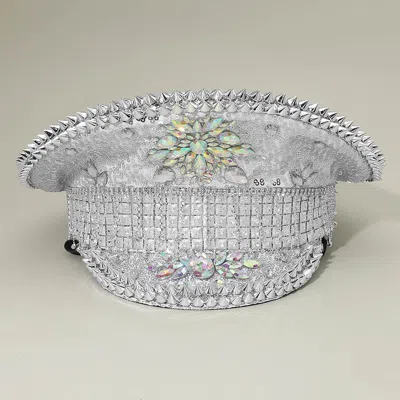Fashnzfab Marquise Stone Cluster Embellished Rhinestone Sequin Captain Hat In Pink