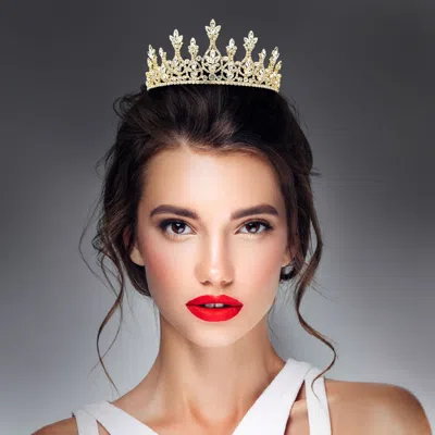 Fashnzfab Marquise Stone Cluster Embellished Royal Crown Princess Tiara In Black