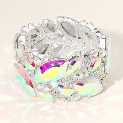 Fashnzfab Marquise Stone Cluster Embellished Stretch Bracelet Ab, Silver In Multi