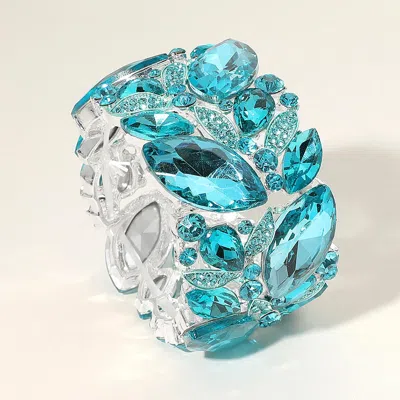 Fashnzfab Marquise Stone Cluster Embellished Stretch Bracelet Aqua, Silver In Multi
