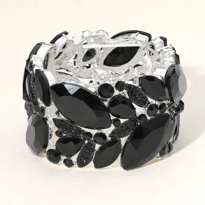 Fashnzfab Marquise Stone Cluster Embellished Stretch Bracelet Black, Silver In Multi