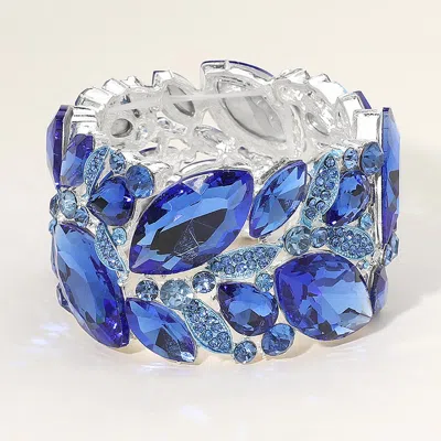 Fashnzfab Marquise Stone Cluster Embellished Stretch Bracelet Sapphire, Silver In Multi