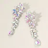 Fashnzfab Marquise Stone Cluster Embellished Teardrop Dangle Dropdown Evening Earrings - Ab, Silver In Metallic