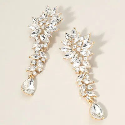 Fashnzfab Marquise Stone Cluster Embellished Teardrop Dangle Dropdown Evening Earrings - Clear, Gold