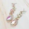 Fashnzfab Marquise Stone Cluster Embellished Teardrop Stone Tip Dangle Drop Evening Earrings - Ab, Gold In Gold