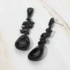 Fashnzfab Marquise Stone Cluster Embellished Teardrop Stone Tip Dangle Drop Evening Earrings In Black