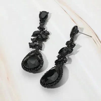 Fashnzfab Marquise Stone Cluster Embellished Teardrop Stone Tip Dangle Drop Evening Earrings In Black
