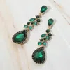 Fashnzfab Marquise Stone Cluster Embellished Teardrop Stone Tip Dangle Drop Evening Earrings In Green