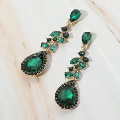 Fashnzfab Marquise Stone Cluster Embellished Teardrop Stone Tip Dangle Drop Evening Earrings In Green