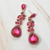 Fashnzfab Marquise Stone Cluster Embellished Teardrop Stone Tip Dangle Drop Evening Earrings In Pink