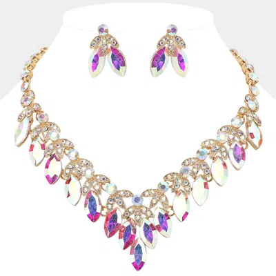 Fashnzfab Marquise Stone Cluster Embellished V Shaped Evening Necklace In Multi