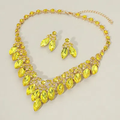 Fashnzfab Marquise Stone Cluster Embellished V Shaped Evening Necklace In Yellow