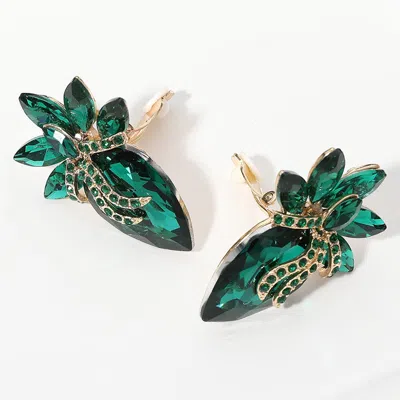 Fashnzfab Marquise Stone Cluster Evening Clip On Earrings In Green