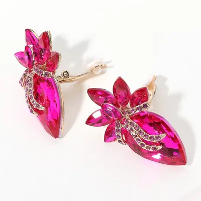 Fashnzfab Marquise Stone Cluster Evening Clip On Earrings In Pink