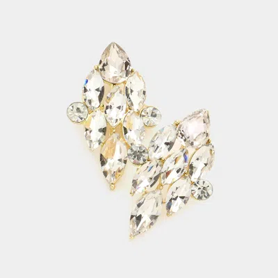 Fashnzfab Marquise Stone Cluster Evening Earrings - Gold