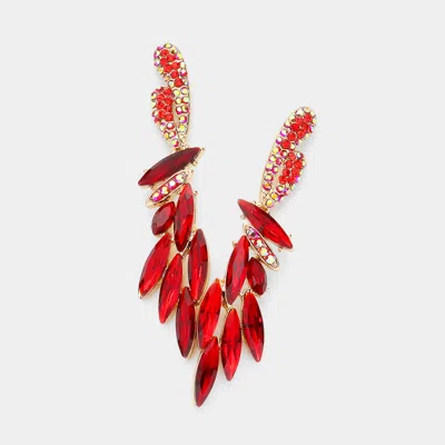 Fashnzfab Marquise Stone Cluster Evening Earrings - Gold, Siam In Red