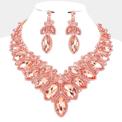 Fashnzfab Marquise Stone Cluster Evening Necklace 15" L + 3" L In Pink
