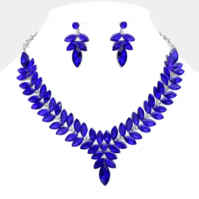 Fashnzfab Marquise Stone Cluster Evening Necklace In Blue