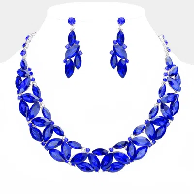Fashnzfab Marquise Stone Cluster Evening Necklace In Blue