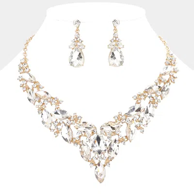 Fashnzfab Marquise Stone Cluster Evening Necklace In Gold